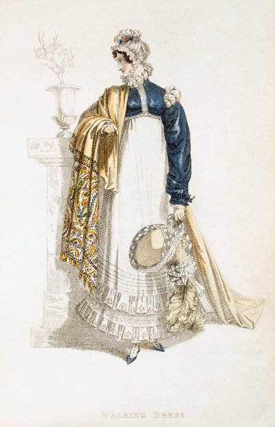Vestido de passeio, placa de moda de Ackermanns Repository of Arts de English School