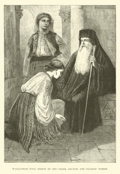 Popa wallachiana, sacerdote da Igreja grega e camponesas de English School