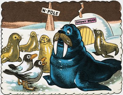 Morsa e gaivotas no Pólo Norte de English School