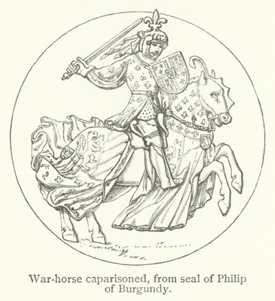 Cavalo de guerra com caparisoned (gravura) de English School