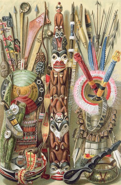Armas, utensílios e ornamentos de índios americanos, de &39;The History of Mankind&39;, Vol. 1, do Prof. Friedrich Ratzel, 1896 de English School