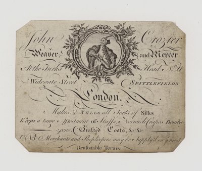 Weaver e Mercer, John Crozier, cartão de comércio de English School