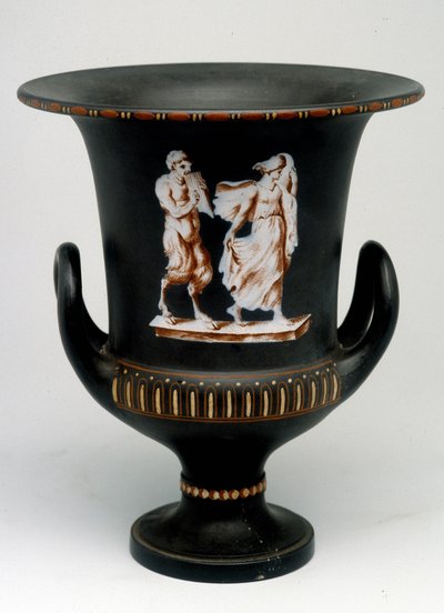 Vaso Wedgwood representando uma jovem e uma sátira de cerâmica preta pintada “” com a encáustica ”” ”. Inglaterra, por volta de 1775 - 1790. Escritório de Medalhas, BN em Paris. de English School