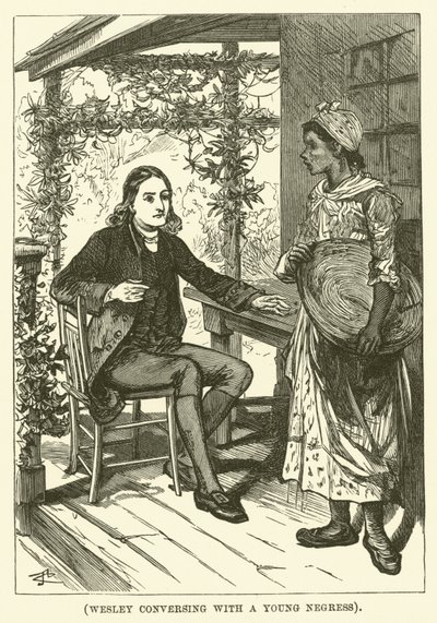 Wesley a conversar com uma jovem negra (gravura) de English School