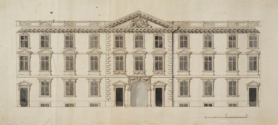 Frente oeste do novo prédio proposto para o Quadrilátero do Jardim, em New College, c.1680 (tinta e tinta cinza sobre papel) de English School
