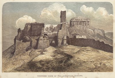 Vista Oeste da Acrópole, Atenas (gravura a cores) de English School