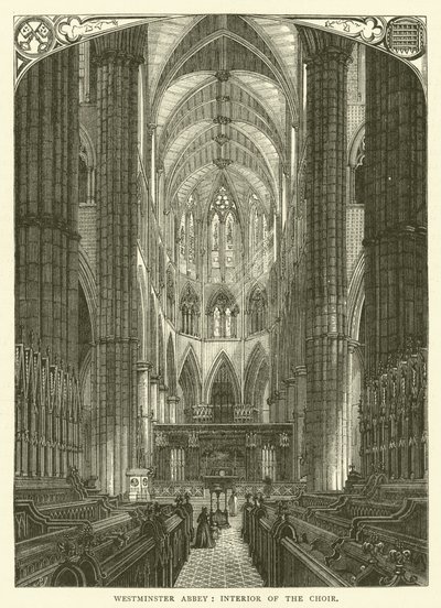 Abadia de Westminster, interior do coro (gravura) de English School