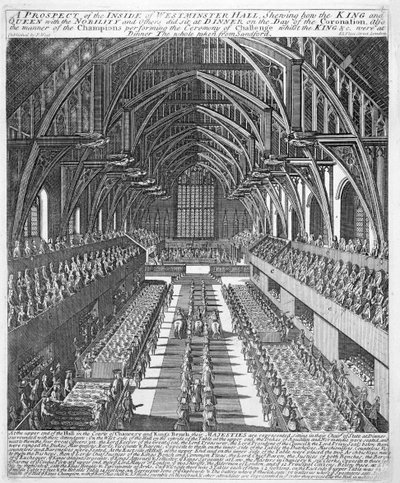 Westminster Hall durante as celebrações após a coroação de James II, 23 de abril de 1685 de English School