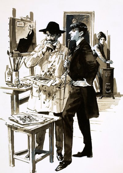 Whistler e Aubrey Beardsley (guache no papel) de English School