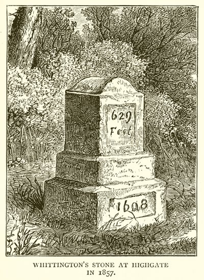 Whittingtons Stone em Highgate em 1857 de English School