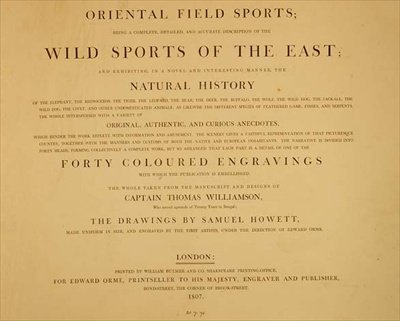 Wild Sports Of The East: frontispício de "Oriental Field Sports, a Collection of Drawings", pub. por Edward Orme de English School