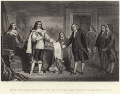William Penn recebendo a Carta da Pensilvânia de Charles II de English School
