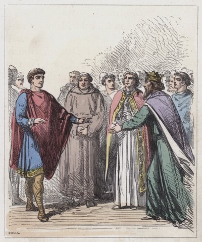 Guilherme da Normandia e Eduardo, o Confessor (gravura colorida) de English School