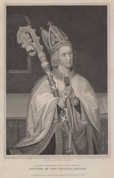 William of Wykeham, Bispo de Winchester, fundador do New College, Oxford (gravura) de English School