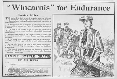 Wincarnis for Endurance, anúncio de The Graphic, 27 de outubro de 1906 de English School