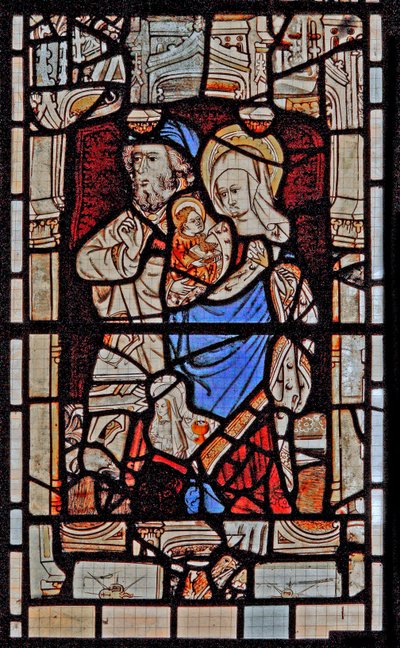 Janela Ew retratando St Mary Salome, Zebedeu com o bebê St John de English School