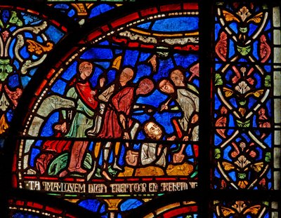 Janela s7 representando uma cena de um St Thomas Becket Janela milagrosa: William of Gloucester enterrado e descoberto de English School