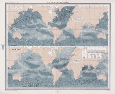 Ventos sobre os oceanos (litografia a cores) de English School