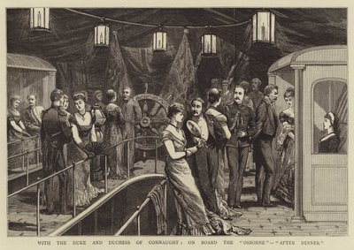 Com o Duque e a Duquesa de Connaught, a bordo do "Osborne", "After Dinner" (gravura) de English School
