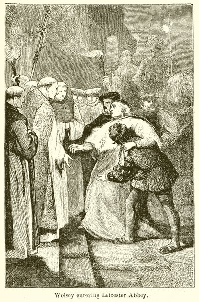 Wolsey entrando na Abadia de Leicester de English School