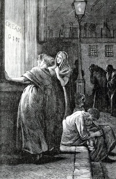 Mulheres e Gin bebendo, século 19 de English School