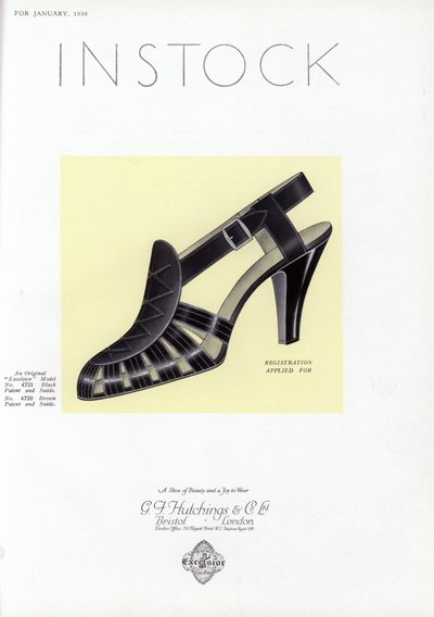 Anúncio de sapato feminino, década de 1930 de English School