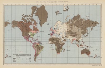 O mundo no final do século XVIII (litografia a cores) de English School