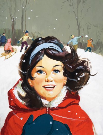 Menina jovem, desfrutando, a, neve de English School