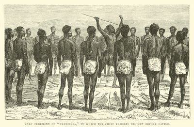 Cerimônia Zulu de Ukuncinsa, em que o chefe exortar seus homens antes da batalha de English School