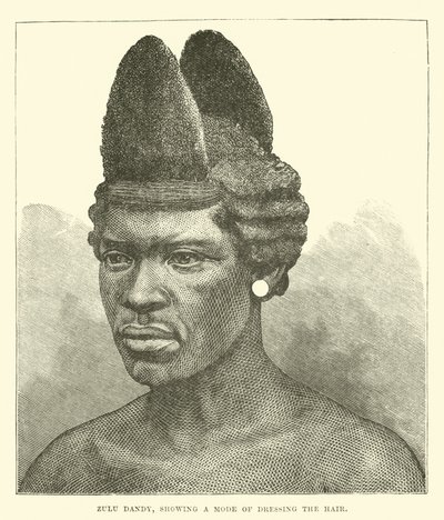 Zulu dândi, mostrando uma maneira de vestir o cabelo de English School
