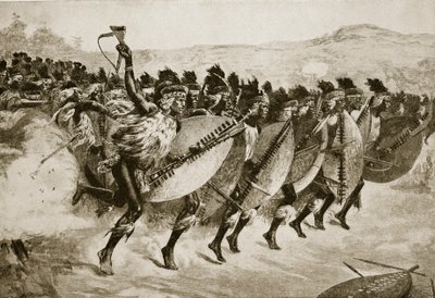 Zulus avançando para atacar em Kambula Hill, 29 de março de 1879 de English School
