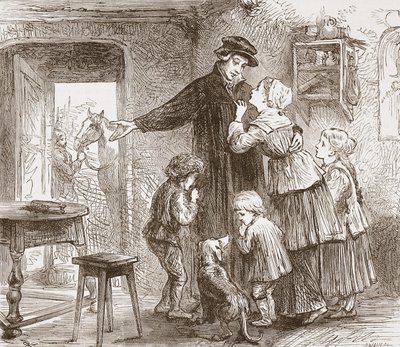 Zwingle que partem para juntar-se ao exército, ilustração da história do protestantismo por James Aitken Wylie (1808-1890), bar. 1878 de English School