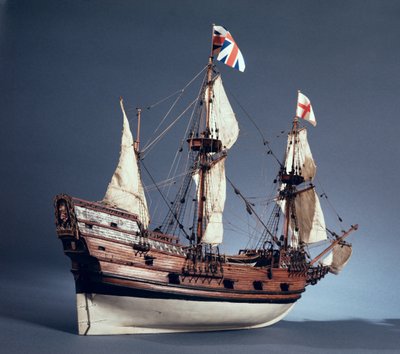 Modelo em escala 1:60 do Mayflower de 1620 (madeira) (ver também 260975) de English School English School