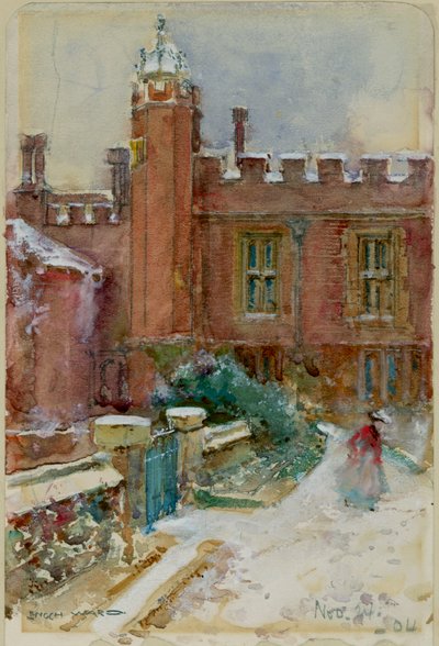 Uma figura na neve no Hampton Court Palace, 24 de Novembro de 1904 (aguarela sobre papel) de Enoch Ward