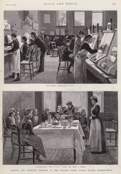 Formação artística e doméstica na William Street Board School, Hammersmith, Londres (litho) de Enoch Ward