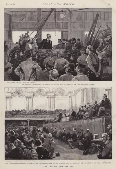 Cenas da campanha eleitoral geral britânica de 1892 (litho) de Enoch Ward