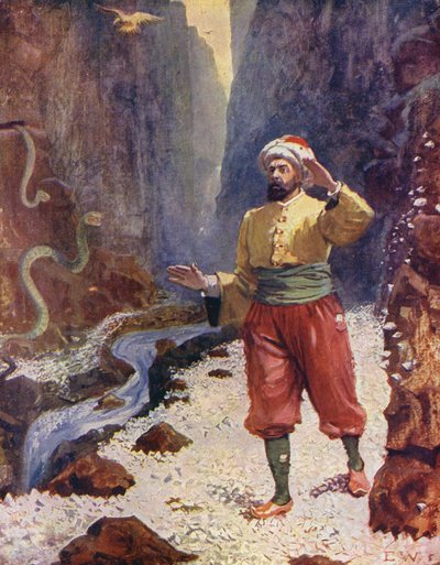 Sindbad no Vale dos Diamantes (litografia a cores) de Enoch Ward