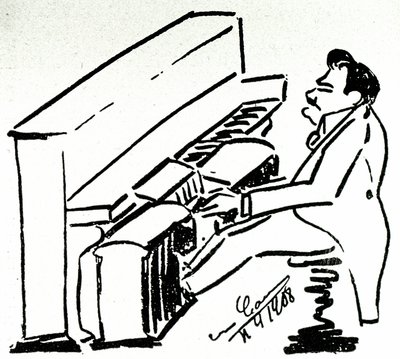 Autocaricatura do cantor lírico Enrico Caruso na pianola de Enrico Caruso