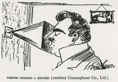 Caruso fazendo sua primeira gravação de gramofone, 1902 (desenho) de Enrico Caruso