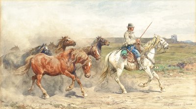 Cavalos a cavalo no Campagna romano de Enrico Coleman