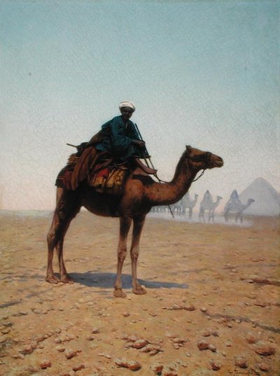 Uma caravana passando por uma pirâmide, c.1869 (óleo sobre tela) de Enrico Tarenghi