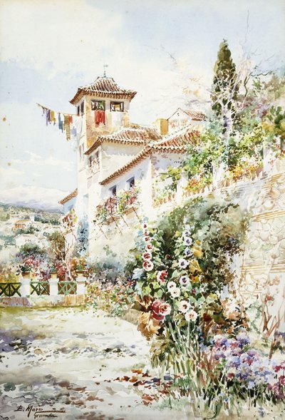 Uma casa andaluza e jardim no verão (lápis e w - c) de Enrique Marin Higuero