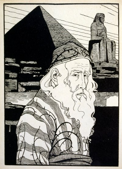 Páscoa, do livro Judá ilustrado por Efraim Moses Lilien (1874-1925). Lilian é considerado o pai da iconografia sionista, criada no estilo Jugendstil (art nouveau alemão). Ele ilustrou