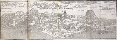 Uma vista panorâmica de Candia de Erhard Reuwich