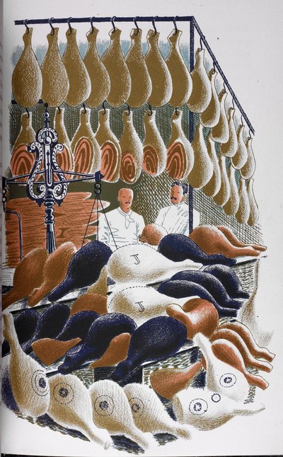 Uma vista dentro de uma loja de talhos. de Eric Ravilious