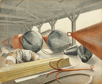 Bóias e gancho, 1933 de Eric Ravilious