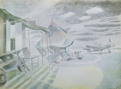 Mustang e barraca, c.1942 (wc) de Eric Ravilious