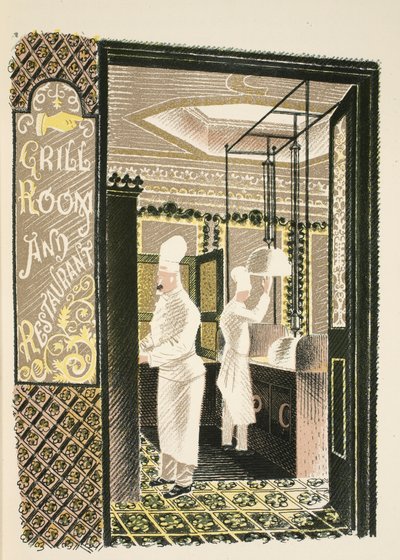 Restaurant and Grill Room, ilustração de &39;High Street&39; de JM Richards, impressa pela Curwen Press, pub. pela vida do país, 1938 de Eric Ravilious