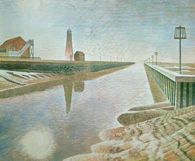 Rye Harbour, 1938 (lápis e wc no papel) de Eric Ravilious