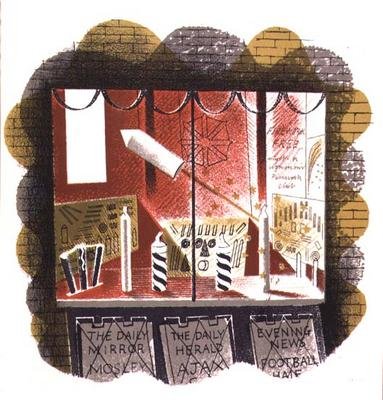 The Newsagent, impresso pela Curwen Press, de High Street, por JM Richards, publicado pela Country Life, 1938 (conjunto de 24) de Eric Ravilious